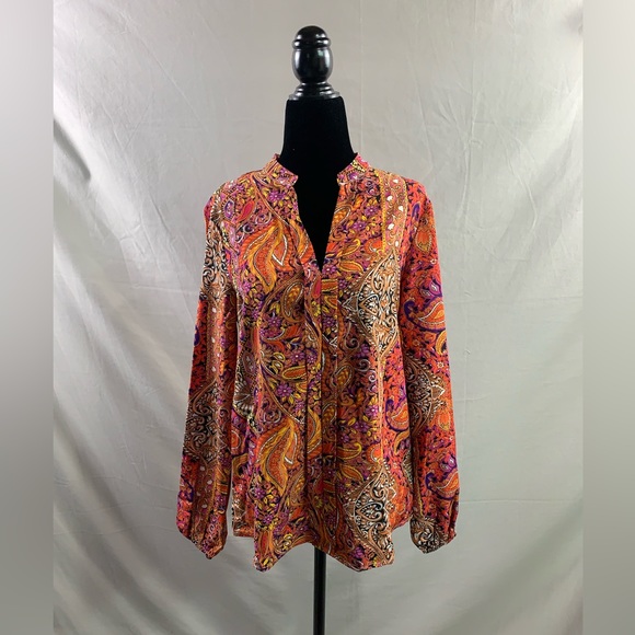 Paisley Print Notched Neckline Blouse - Picture 4 of 8